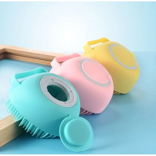 Dispensador de champú en silicona, cepillo para masajes de baño