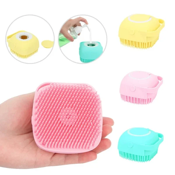 Dispensador de champú en silicona, cepillo para masajes de baño - Image 3